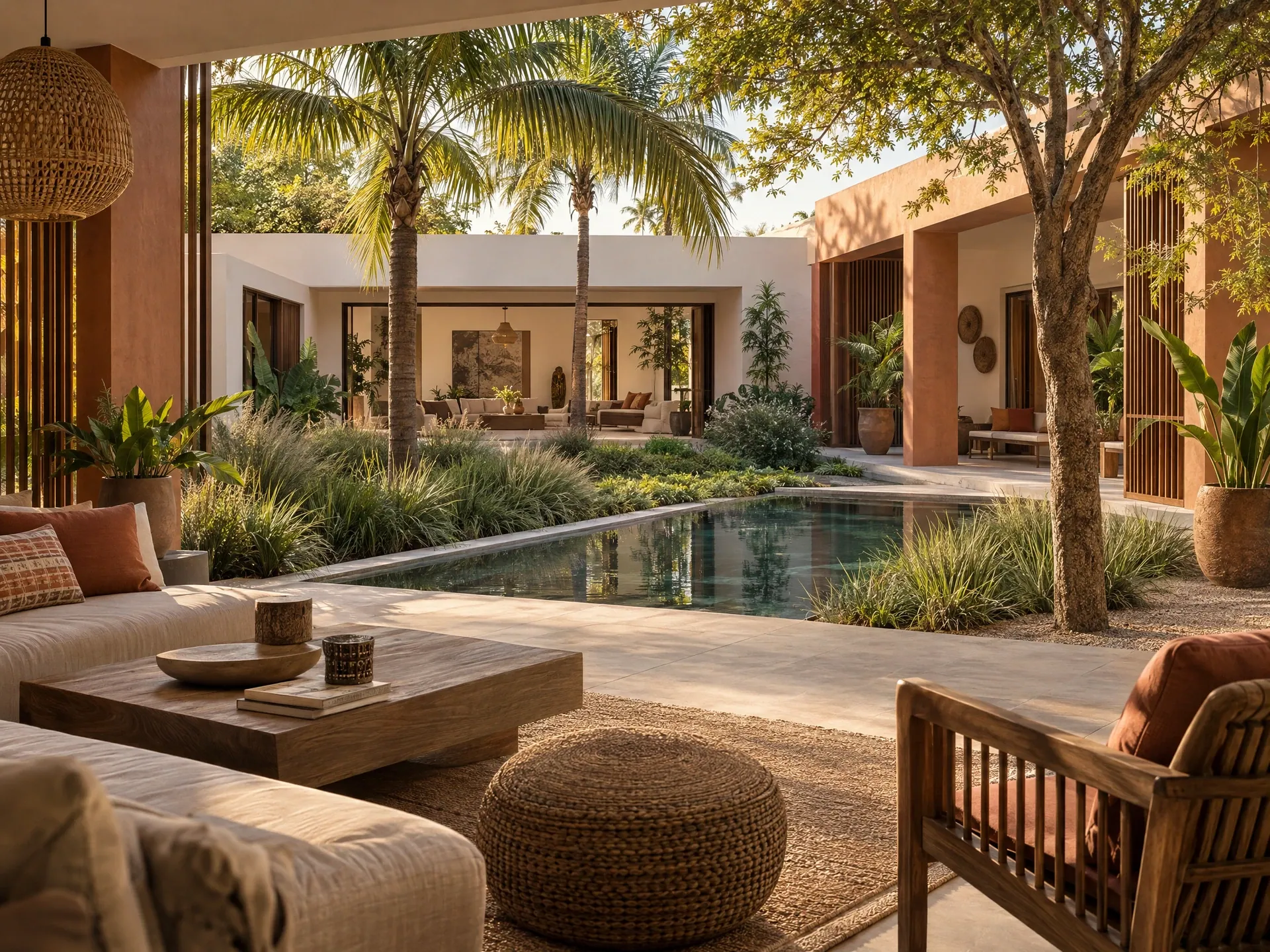 Villa contemporaine · patio : projet de présentation de maison à Saly, Sénégal